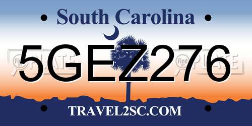5GEZ276 South Carolina License Plate