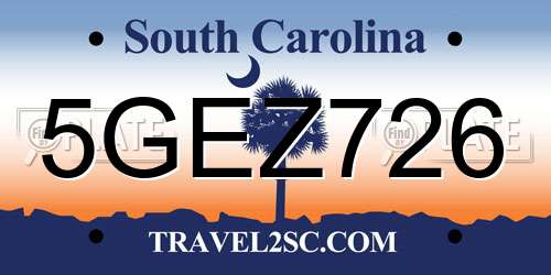 5GEZ726 South Carolina License Plate