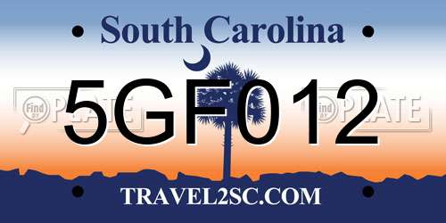 5GF012 South Carolina License Plate