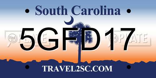 5GFD17 South Carolina License Plate