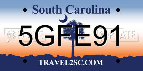5GFE91 South Carolina License Plate