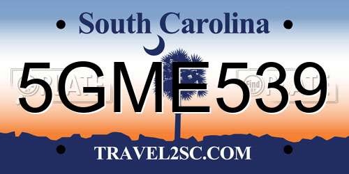 5GME539 South Carolina License Plate