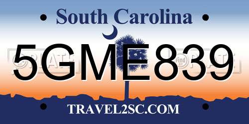 5GME839 South Carolina License Plate