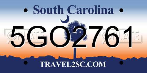 5GO2761 South Carolina License Plate