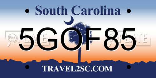 5GOF85 South Carolina License Plate