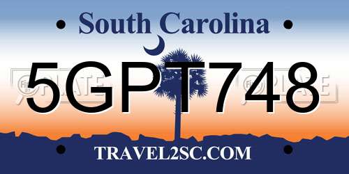 5GPT748 South Carolina License Plate