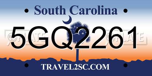 5GQ2261 South Carolina License Plate