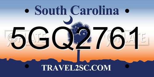 5GQ2761 South Carolina License Plate
