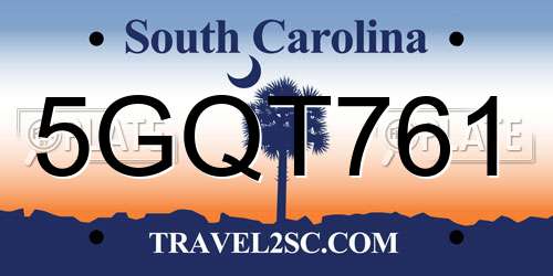 5GQT761 South Carolina License Plate