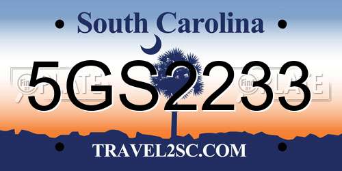 5GS2233 South Carolina License Plate