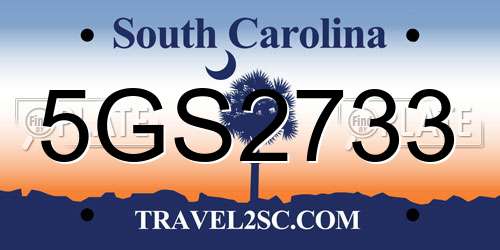 5GS2733 South Carolina License Plate