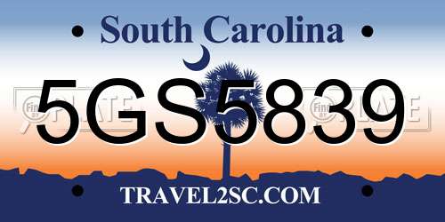 5GS5839 South Carolina License Plate