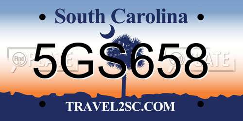 5GS658 South Carolina License Plate
