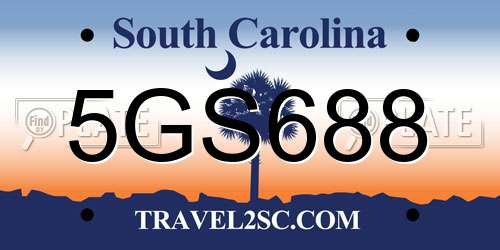 5GS688 South Carolina License Plate