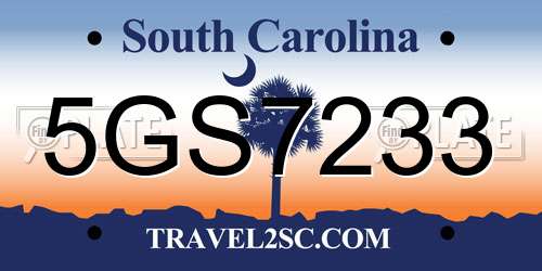 5GS7233 South Carolina License Plate