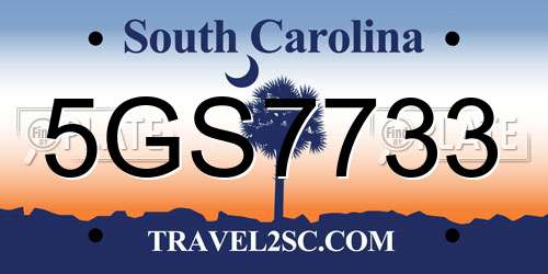 5GS7733 South Carolina License Plate
