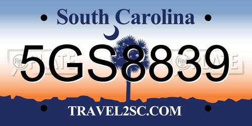 5GS8839 South Carolina License Plate