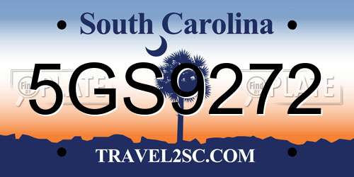 5GS9272 South Carolina License Plate