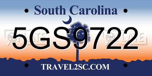 5GS9722 South Carolina License Plate