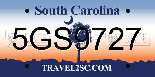 5GS9727 South Carolina License Plate