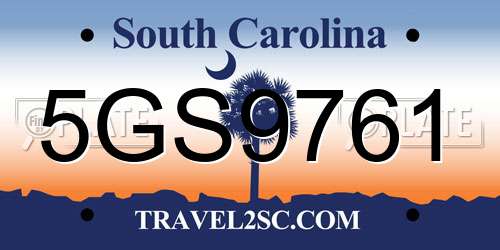 5GS9761 South Carolina License Plate
