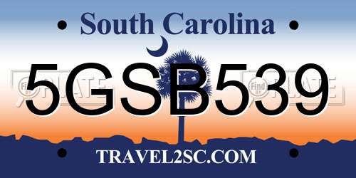 5GSB539 South Carolina License Plate