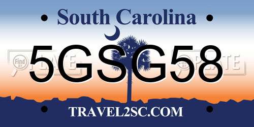 5GSG58 South Carolina License Plate