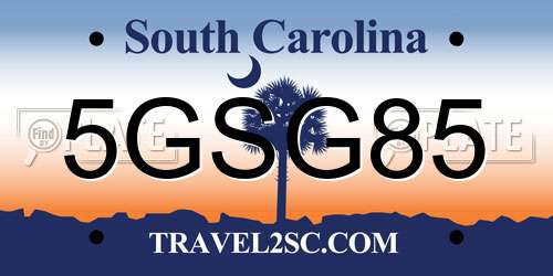 5GSG85 South Carolina License Plate