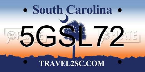 5GSL72 South Carolina License Plate