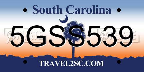 5GSS539 South Carolina License Plate