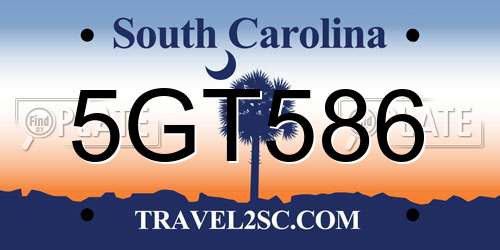 5GT586 South Carolina License Plate