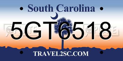 5GT6518 South Carolina License Plate