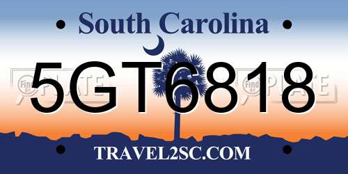 5GT6818 South Carolina License Plate