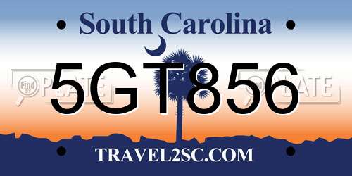 5GT856 South Carolina License Plate