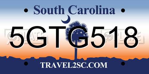 5GTG518 South Carolina License Plate