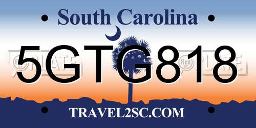 5GTG818 South Carolina License Plate