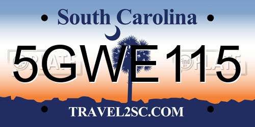 5GWE115 South Carolina License Plate