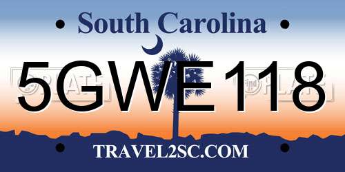 5GWE118 South Carolina License Plate