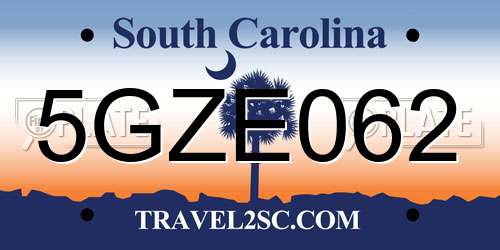 5GZE062 South Carolina License Plate