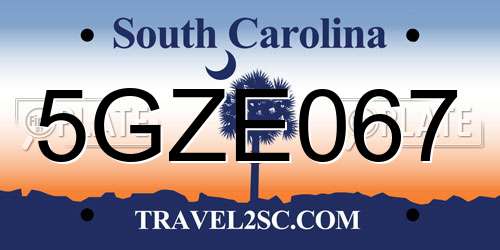 5GZE067 South Carolina License Plate