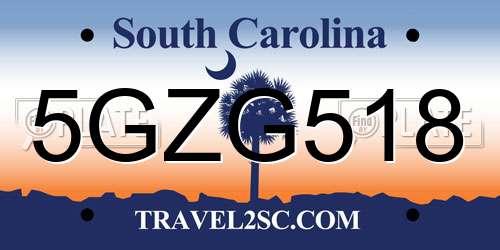 5GZG518 South Carolina License Plate