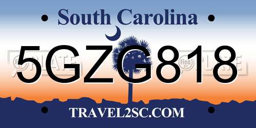 5GZG818 South Carolina License Plate