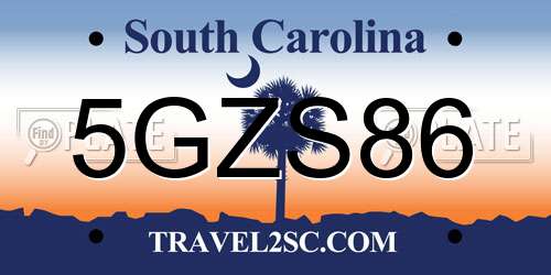 5GZS86 South Carolina License Plate