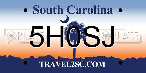 5H0SJ South Carolina License Plate