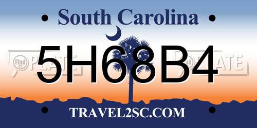 5H68B4 South Carolina License Plate