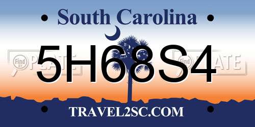 5H68S4 South Carolina License Plate
