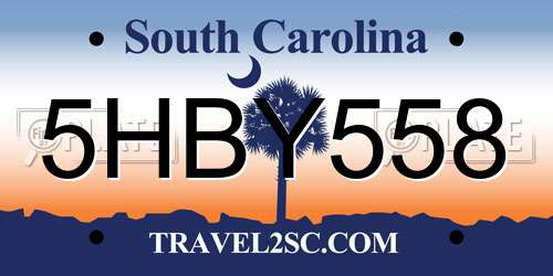5HBY558 South Carolina License Plate