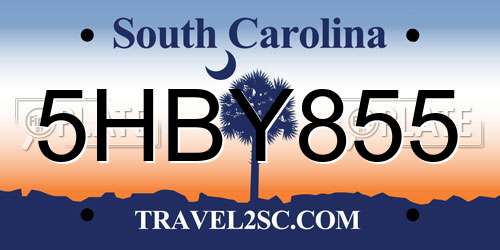 5HBY855 South Carolina License Plate