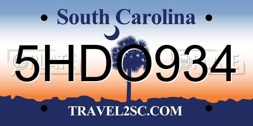5HDO934 South Carolina License Plate