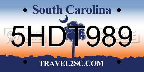 5HDT989 South Carolina License Plate